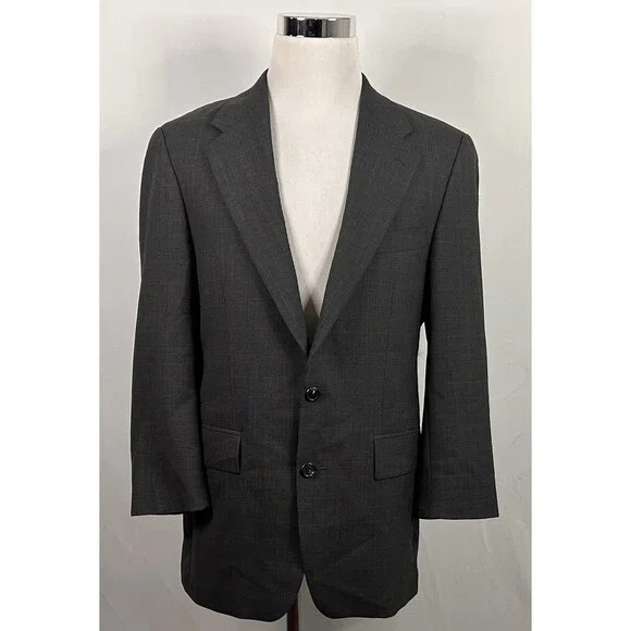 Jos A Bank 38R Suit 34x28 Pleated 100% Wool Brown Glen Plaid Two Button Vented